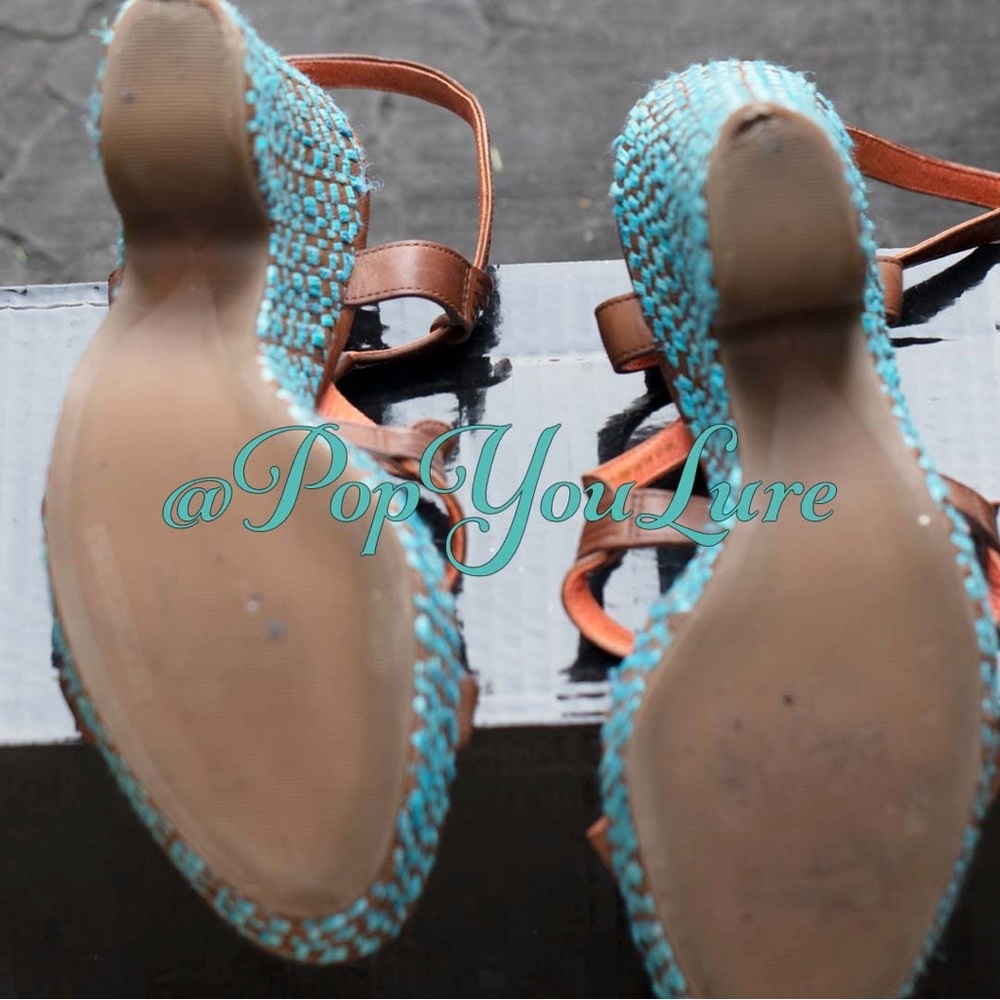 Via Spiga Turquoise Brown Basket Weave platform Shoes - Picture 5 of 5